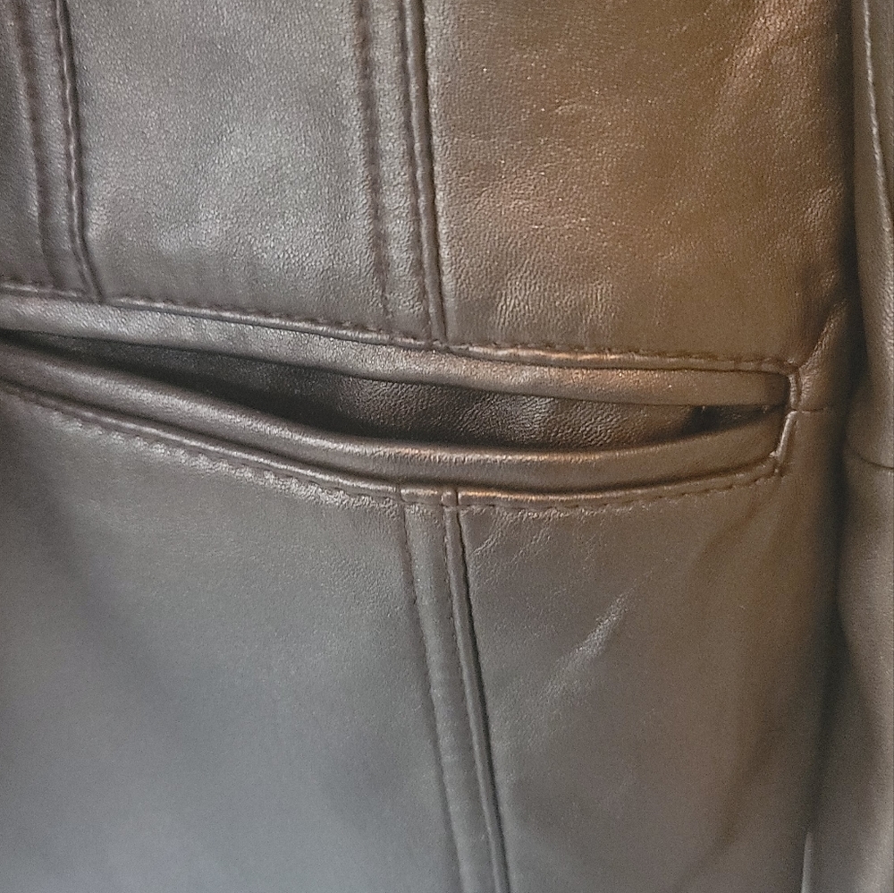 Bernardo  Metallic Bronze Gold Genuine Leather Blazer Coat Jacket - Picture 2 of 11